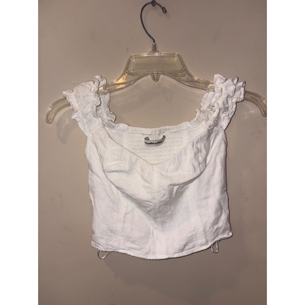 Abercrombie & Fitch White Linen Blend Smocked Ruffle Crop Top XXS